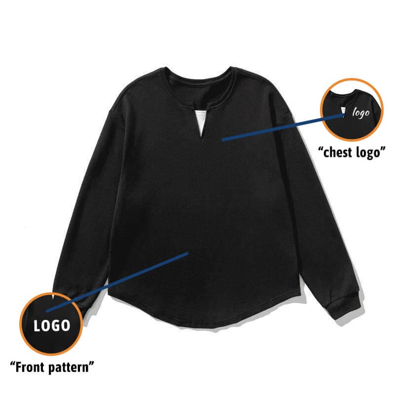 Custom Small V-Neck Oversized Long Sleeve Sweatshirt