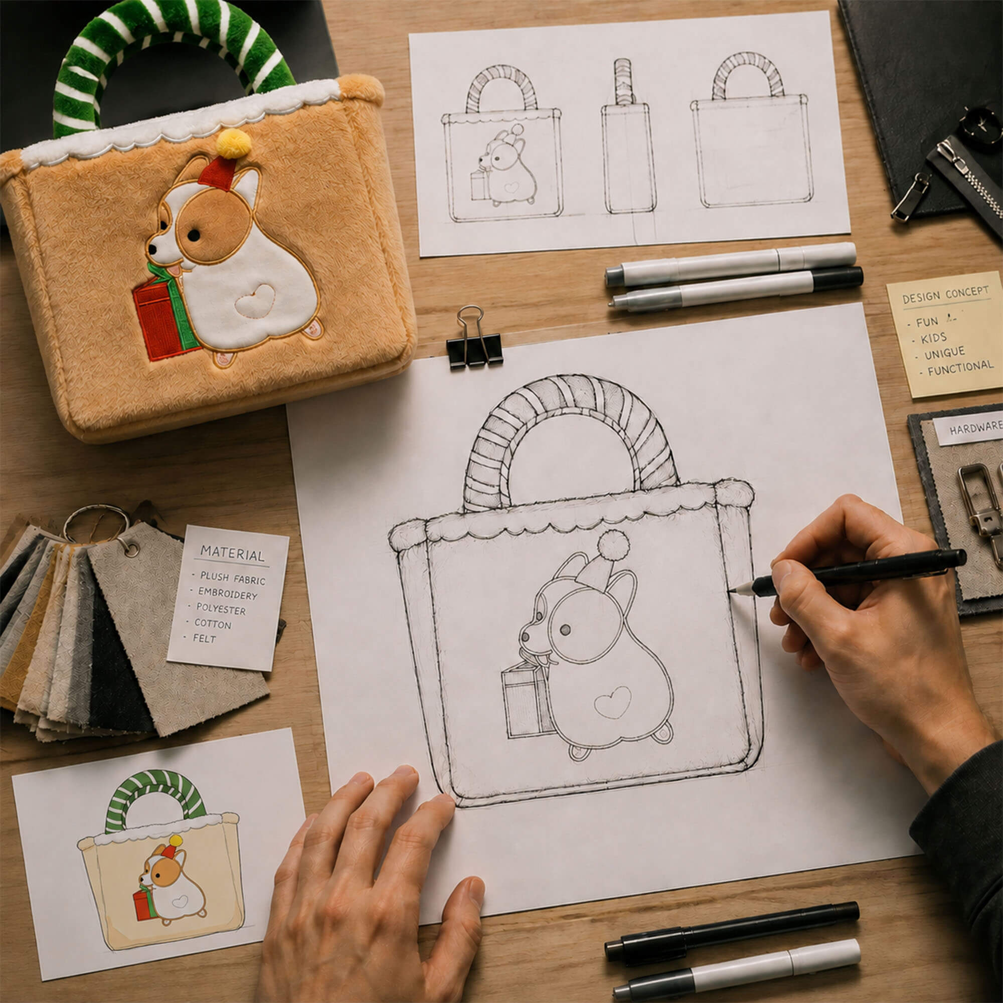 Christmas corgi plush handbag